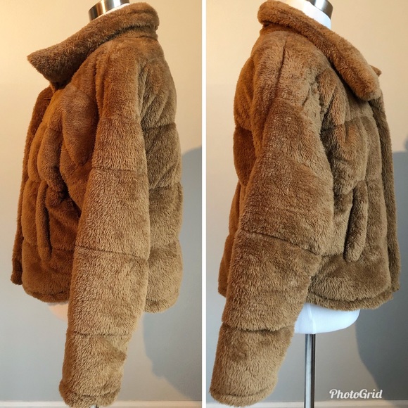 Kendall & Kylie Brown Teddy Puffer Jacket, size M/L - Picture 3 of 8